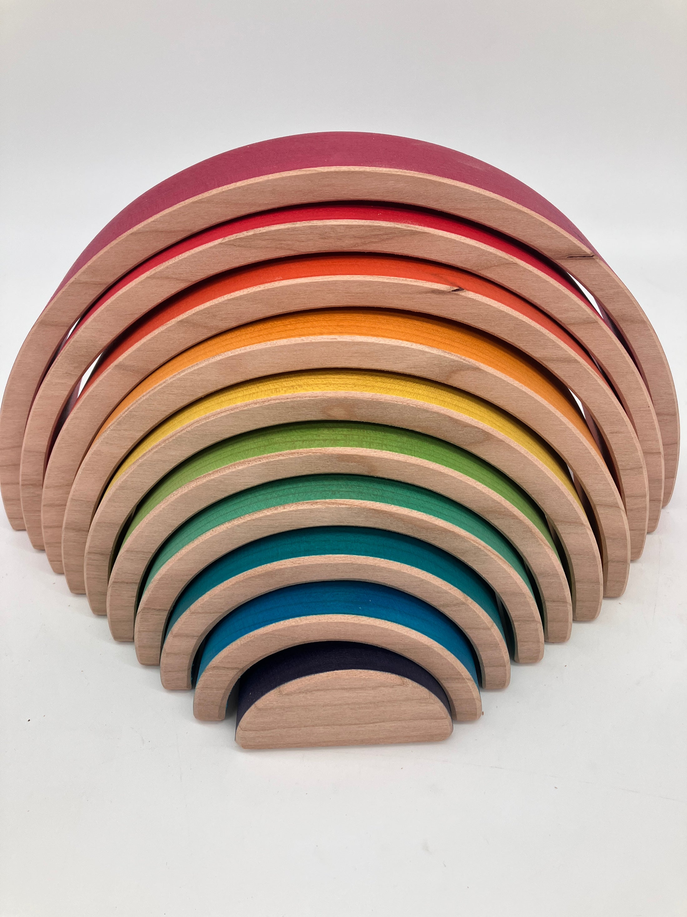 10 piece Wooden Rainbow Unique Stacking Blocks - Vibrant Red