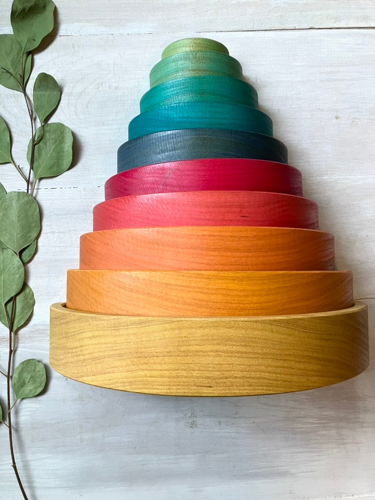 10 piece Wooden Rainbow Stacking Blocks - Vibrant Yellow