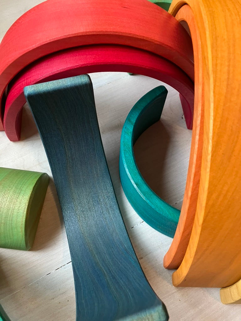 10 piece Wooden Rainbow Stacking Blocks - Vibrant Yellow