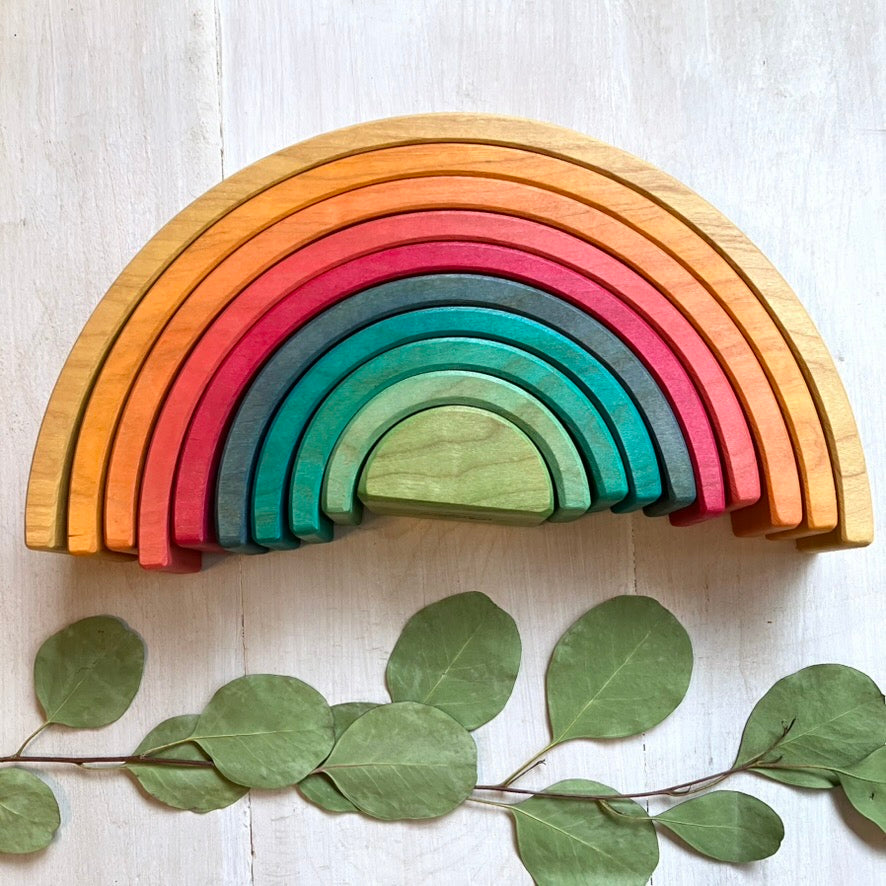 10 piece Wooden Rainbow Stacking Blocks - Vibrant Yellow
