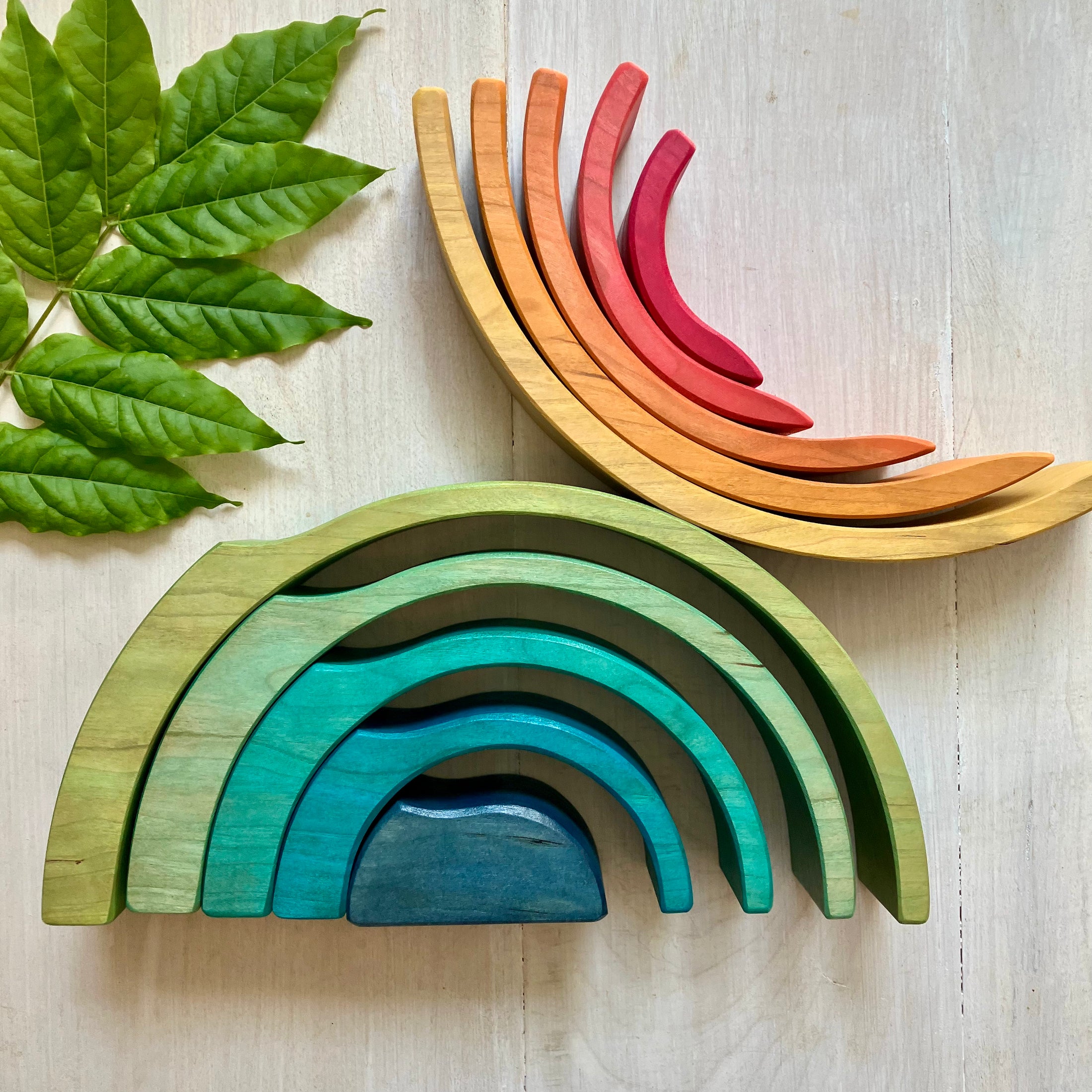 10 piece Wooden Split Rainbow Stacking Blocks
