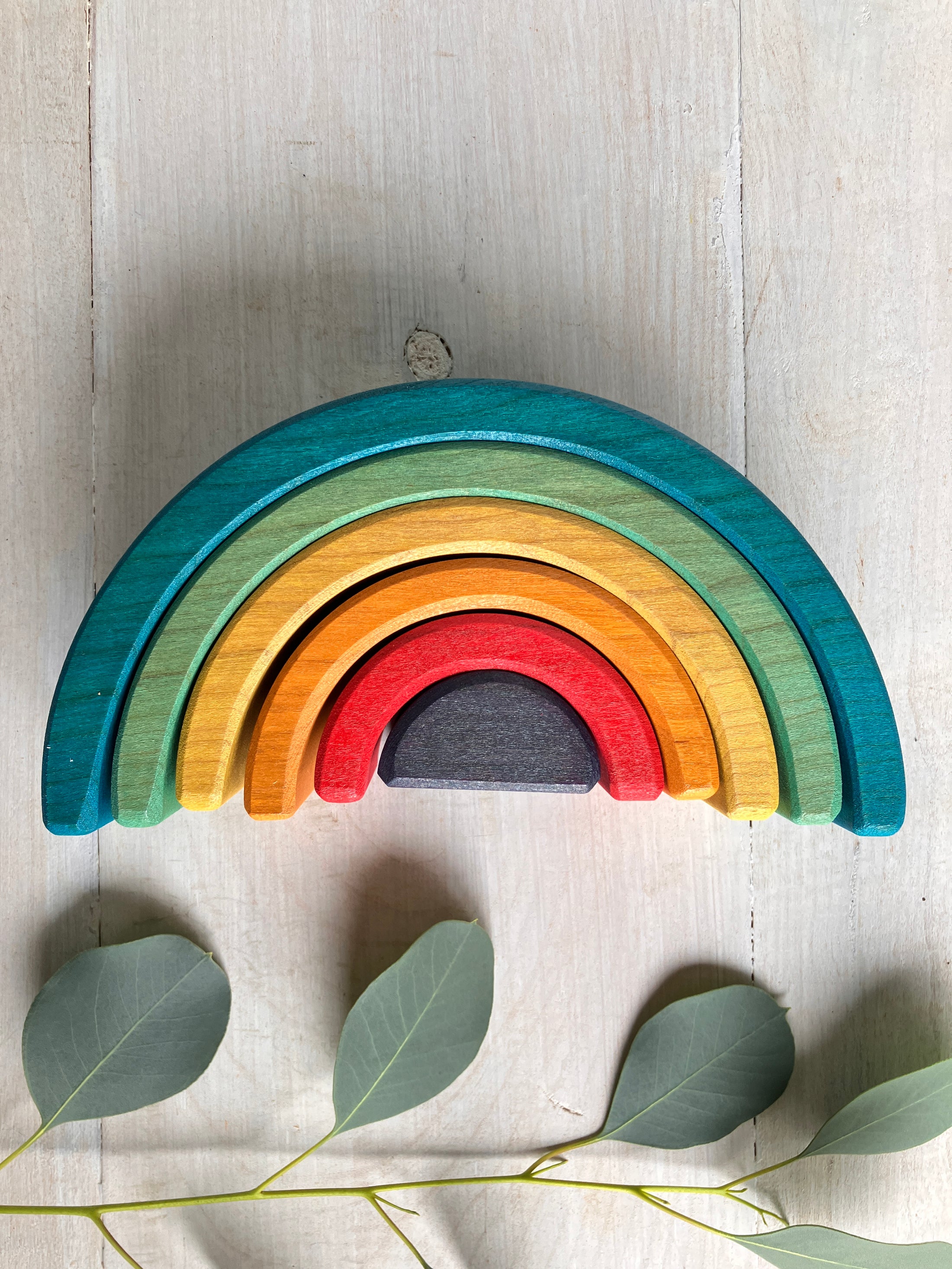 6 piece Wooden Rainbow Stacking Blocks - Vibrant Blue
