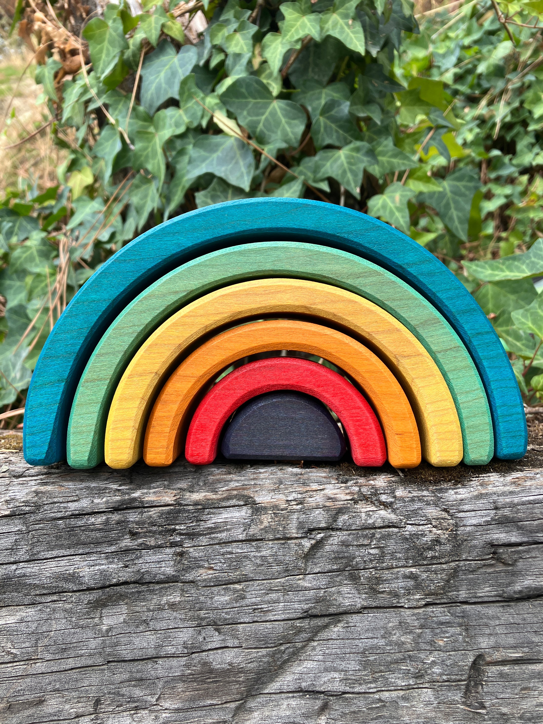 6 piece Wooden Rainbow Stacking Blocks - Vibrant Blue