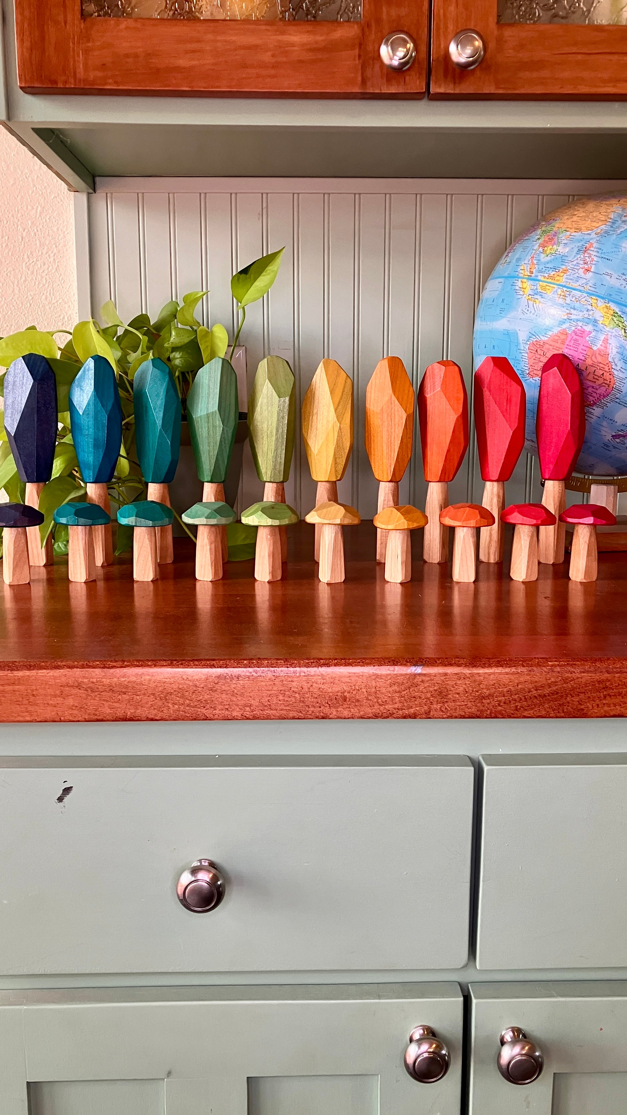 Wooden Rainbow Mushrooms