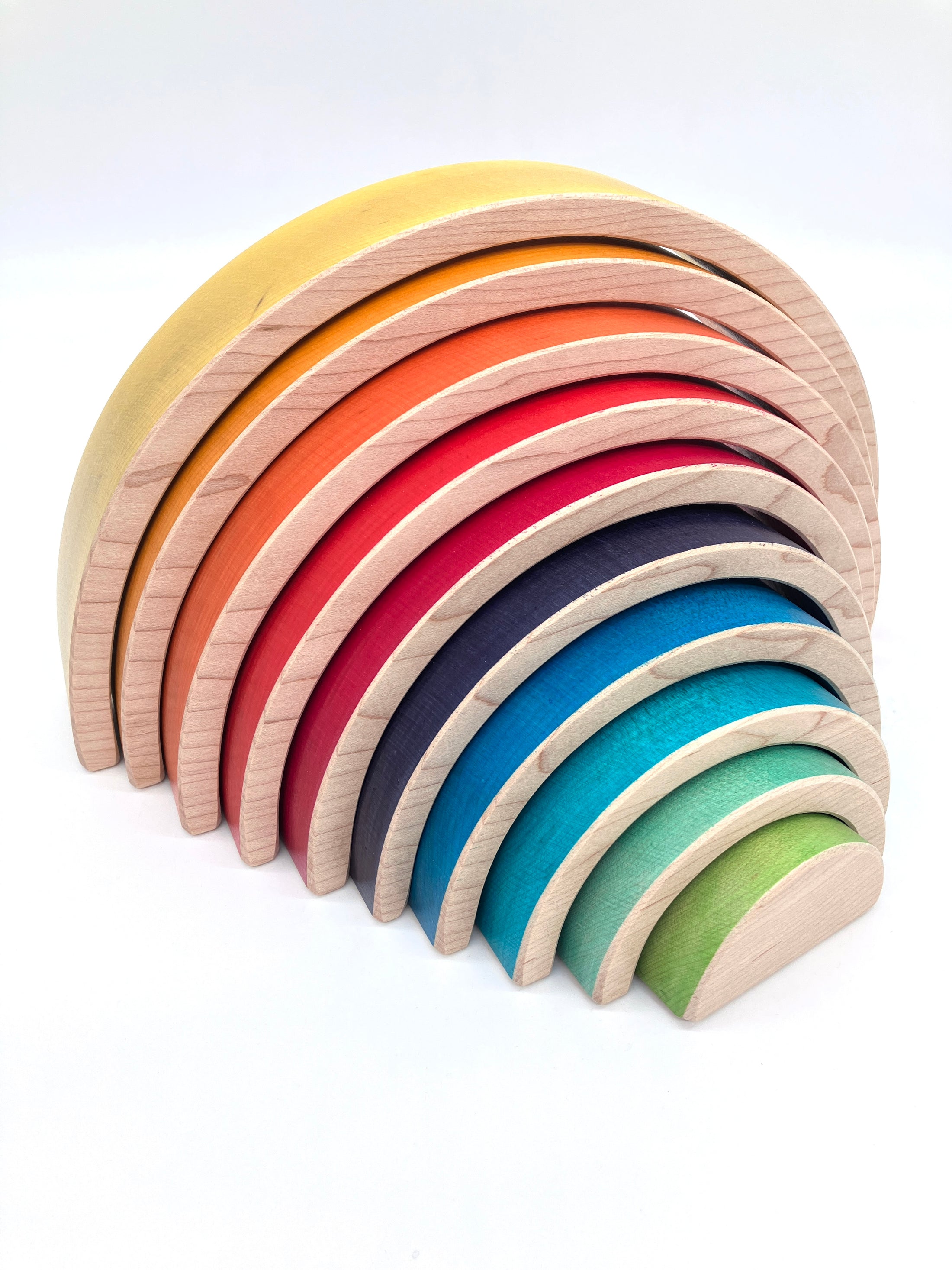 10 piece Wooden Rainbow Stacking Blocks - Vibrant Yellow, Over and Under Color