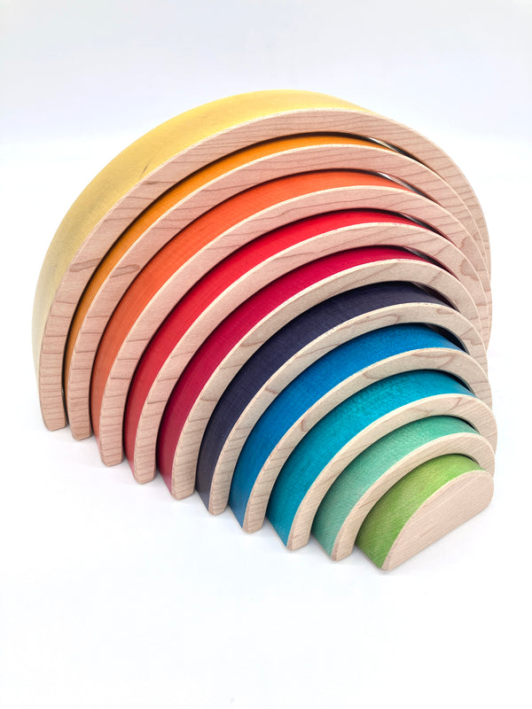 10 piece Wooden Rainbow Stacking Blocks - Vibrant Yellow, Over and Under Color