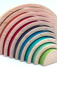 Load and play video in Gallery viewer, 10 piece Wooden Rainbow Stacking Blocks - Vibrant Yellow, Over and Under Color
